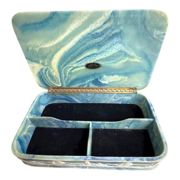 Nautical Sailing Clipper Ships Incolay Stone Jewelry Keepsake Box Large Usa 12" - Picture 3 of 16